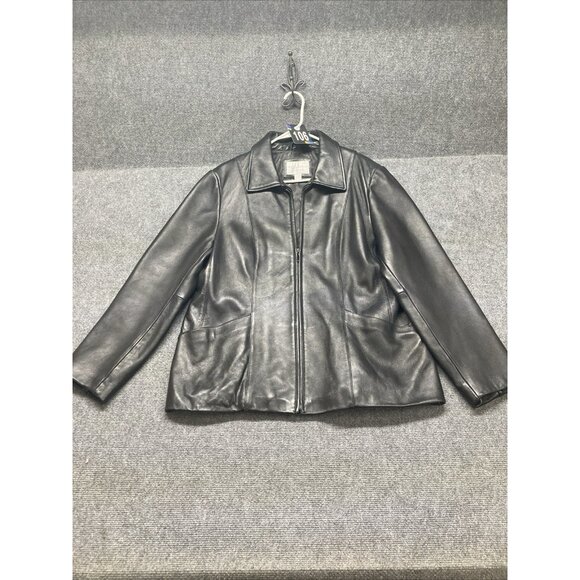 Worthington Genuine Lambskin Full Zip Black Leather Jacket Women's 1X - Picture 1 of 11